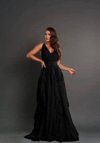 Γυναικείο κομψό μακρύ φόρεμα K200231 μαύρο