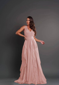 Γυναικείο κομψό μακρύ φόρεμα K200231 ροζ