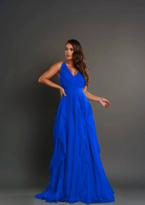 Γυναικείο κομψό μακρύ φόρεμα K200231 μπλε