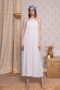Γυναικείο μακρύ φόρεμα σε ελεύθερη γραμμή K8204 άσπρο
