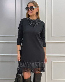 Γυναικείο φαρδύ φόρεμα με δαντέλα J71074 μαύρο