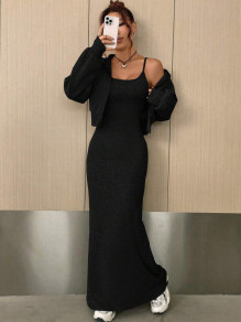 Γυναικείο σετ φόρεμα και φούτερ AR3255 μαύρο