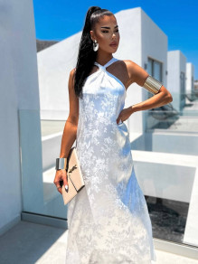 Γυναικείο κομψό φόρεμα με σκίσιμο K9159 άσπρο