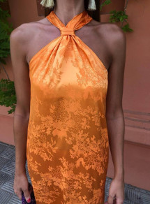 Γυναικείο κομψό φόρεμα με σκίσιμο K9159 πορτοκαλί