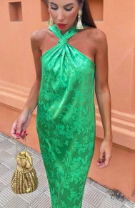 Γυναικείο κομψό φόρεμα με σκίσιμο K9159 πράσινο
