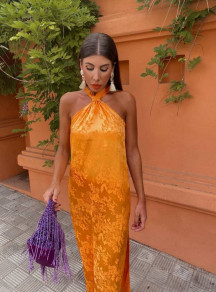Γυναικείο κομψό φόρεμα με σκίσιμο K9159 πορτοκαλί