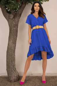 Γυναικείο ασύμμετρο φόρεμα με ζώνη K6340 μπλε