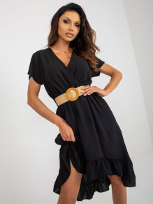 Γυναικείο ασύμμετρο φόρεμα με ζώνη K6340 μαύρο