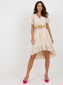 Γυναικείο ασύμμετρο φόρεμα με ζώνη K6340 μπεζ