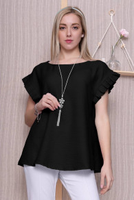 Γυναικεά μπλούζα με κολιέ K1152 μαύρη