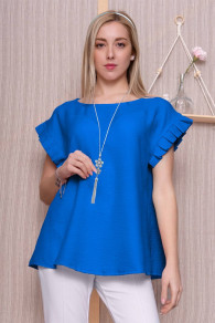 Γυναικεά μπλούζα με κολιέ K1152 μπλε