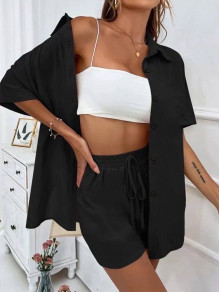 Γυναικείο σετ πουκάμισο και σορτάκι K6166 μαύρο