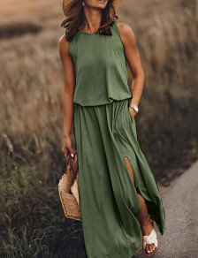 Γυναικείο αεράτο φόρεμα M8900 σκούρο πράσινο