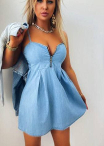 Γυναικείο τζιν φόρεμα  με φερμουάρ P4784 γαλάζιο