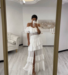 Γυναικείο μακρύ φόρεμα με δαντέλα 2197 άσπρο