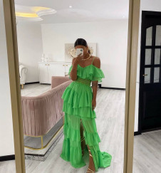 Γυναικείο μακρύ φόρεμα με δαντέλα 2197 πράσινο
