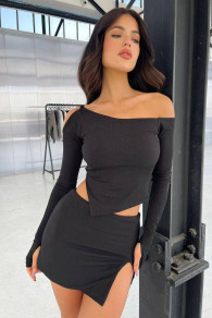 Γυναικείο σετ μπλούζα και φούστα LP9010 μαύρο