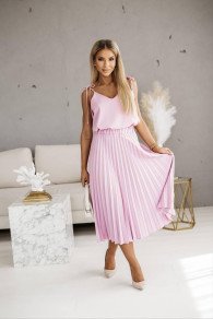 Γυναικείο σετ σολέιγ φούστα με αμάνικο μπλούζακι X1082 ροζ
