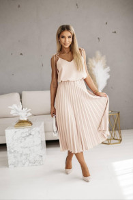 Γυναικείο σετ σολέιγ φούστα με αμάνικο μπλούζακι X1082 μπεζ