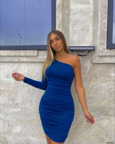 Γυναικείο κομψό φόρεμα με ένα μανίκι E582384 μπλε