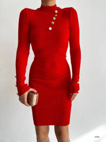 Γυναικείο φόρεμα ριμπ με κουμπιά E0254 κόκκινο