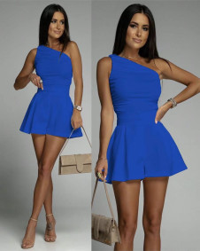 Γυναικεία κοντή ολόσωμη φόρμα με έναν ώμο K5148 μπλε