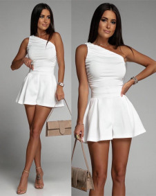 Γυναικεία κοντή ολόσωμη φόρμα με έναν ώμο K5148 άσπρο