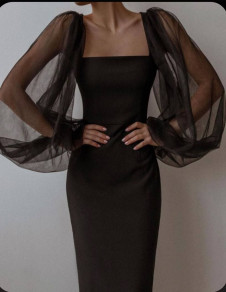 Γυναικείο κομψό φόρεμα με εντυπωσιακά μανίκια H4266 μαύρο