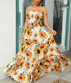 Дамска дълга рокля със слънчогледи FX158 жълт
