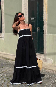 Γυναικείο μακρύ χαλαρό φόρεμα F2455 μαύρο