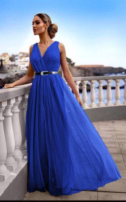 Γυναικείο μακρύ φόρεμα από τούλι Κ6286 μπλε