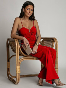 Γυναικεία εντυπωσιακή ολόσωμη φόρμα K24578 κόκκινη
