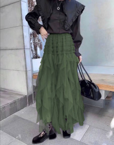Γυναικεία μακριά εντυπωσιακή φούστα K1094  χακί