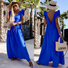 Γυναικείο μακρύ φόρεμα με εντυπωσιακή πλάτη A1760 μπλε
