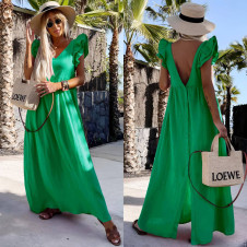 Γυναικείο μακρύ φόρεμα με εντυπωσιακή πλάτη A1760 πράσινο