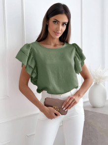 Γυναικεία μπλούζα με εντυπωσιακά μανίκια A1764 λαδί
