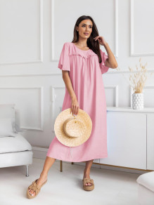 Γυναικείο χαλαρό μακρύ φόρεμα A1747 ροζ