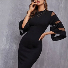 Γυναικείο φόρεμα με εντυπωσιακά μανίκια H4288 μαύρο