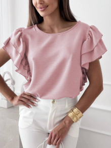 Γυναικεία μπλούζα με εντυπωσιακά μανίκια K6337 ροζ