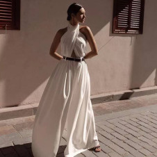 Γυναικεία εντυπωσιακή  ολόσωμη φόρμα με ζώνη H3770 άσπρο