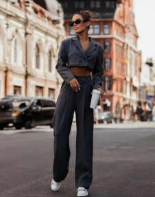 Γυναιεκίο κομψό σετ σακάκι και παντελόνι DS0078 γραφίτη