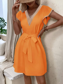 Γυναικείο φόρεμα με δαντέλα στη λαιμόκοψη AA1808 πορτοκαλί