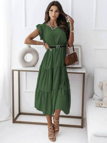 Γυναικείο φόρεμα μίντι K21896 σκούρο πράσινο