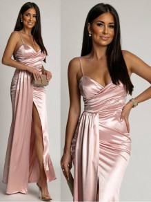 Γυναικείο κομψό μακρύ φόρεμα K5479 ροζ