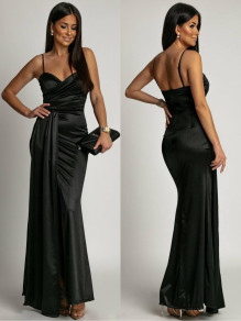 Γυναικείο κομψό μακρύ φόρεμα K5479 μαύρο