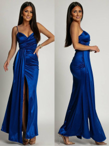 Γυναικείο κομψό μακρύ φόρεμα K5479 μπλε