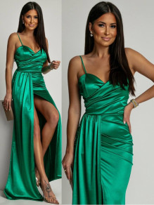 Γυναικείο κομψό μακρύ φόρεμα K5479 πράσινο
