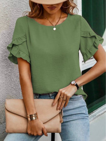 Γυναικεία μονόχρωμη μπλούζα K5637 σκούρο πράσινο