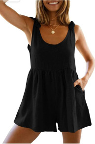 Γυναικεία κοντή ολόσωμη φόρμα με τσέπες RQ813 μαύρο