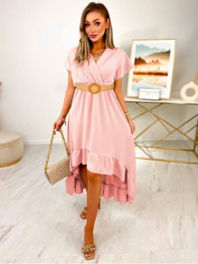 Γυναικείο ασύμμετρο φόρεμα K6340 ροζ